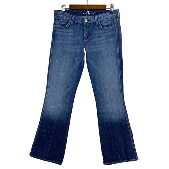 7 For All Mankind 'A' Pocket Faded Whiskered Dark Wash Boot Cut Jeans Size 29 - Picture 1 of 8